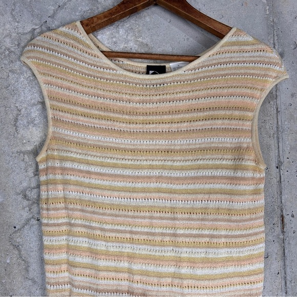 Vintage70s thyme yellow coral tan striped knit sleeveless top medium - Picture 2 of 5